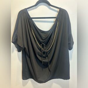 SHEIN curve size 3XL, black short sleeve top with gold accent chain on back
